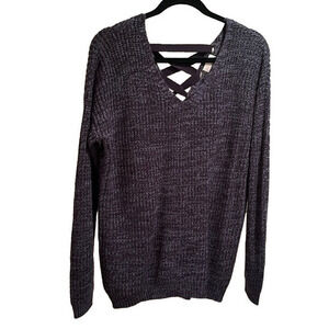 Women’s SO navy lace back sweater v-neck size L